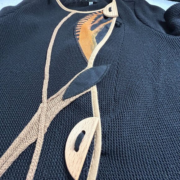 Jaskar Womens Black Knit Hand-Painted Cardigan Sweater Small Art to Wear Buttons - Picture 12 of 13